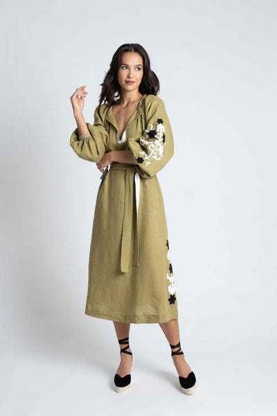 Olive green linen dress – BRILLANT Barcelona