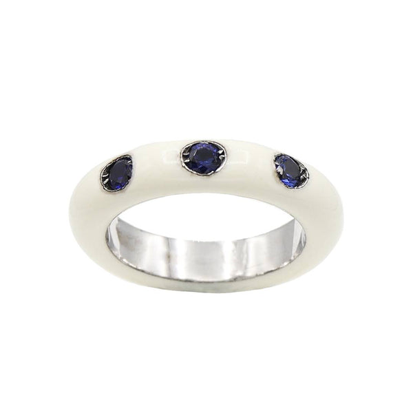 Anillo Esmalte Blanco/Azul