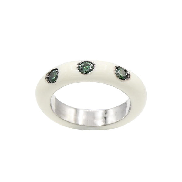 Anillo Esmalte Blanco/Verde