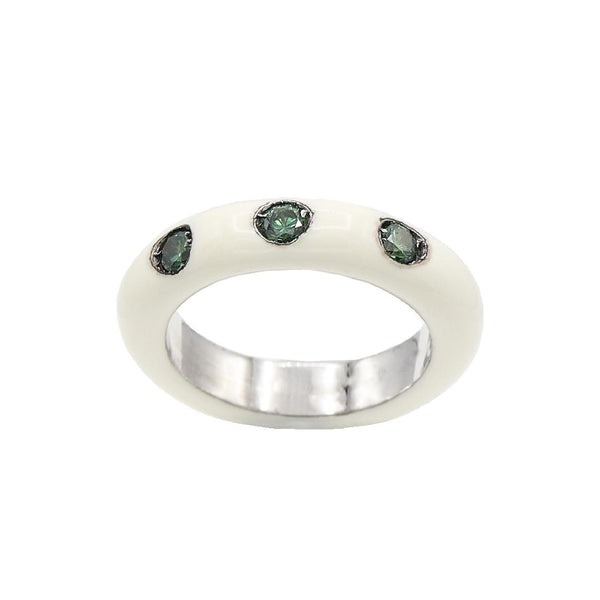 White/Green Enamel Ring