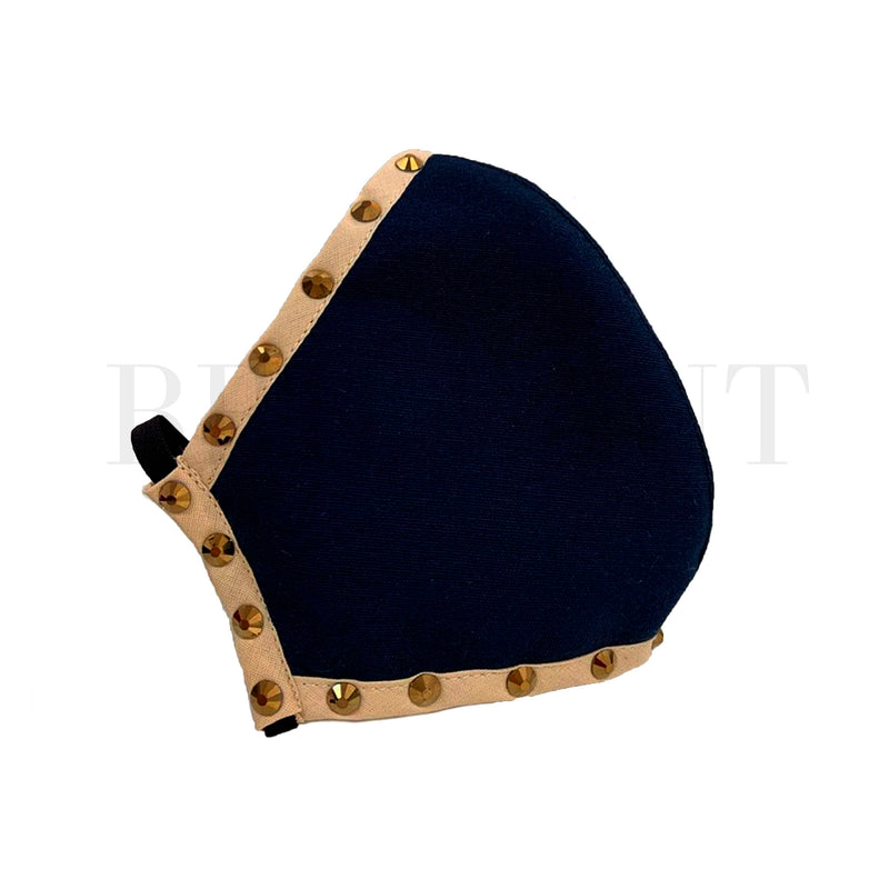Marineblau-Beige Maske - Goldene Strasssteine