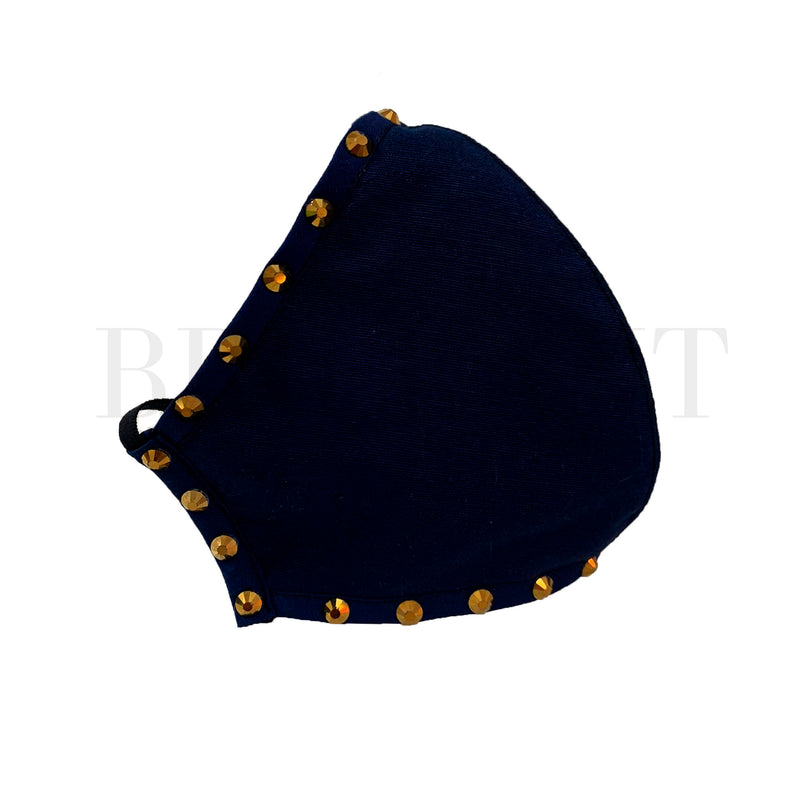 Navy Blue Mask - Gold Rhinestones